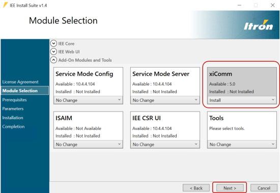 The module selection dialog.